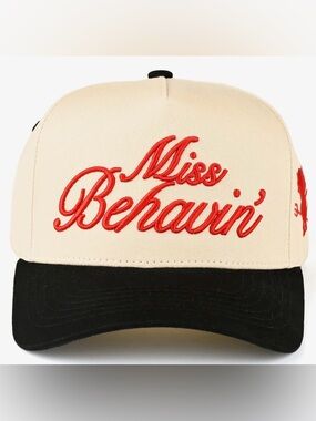 CC Boutique Cream and Black 'Miss Behavin'' Hat with Red Embroidery